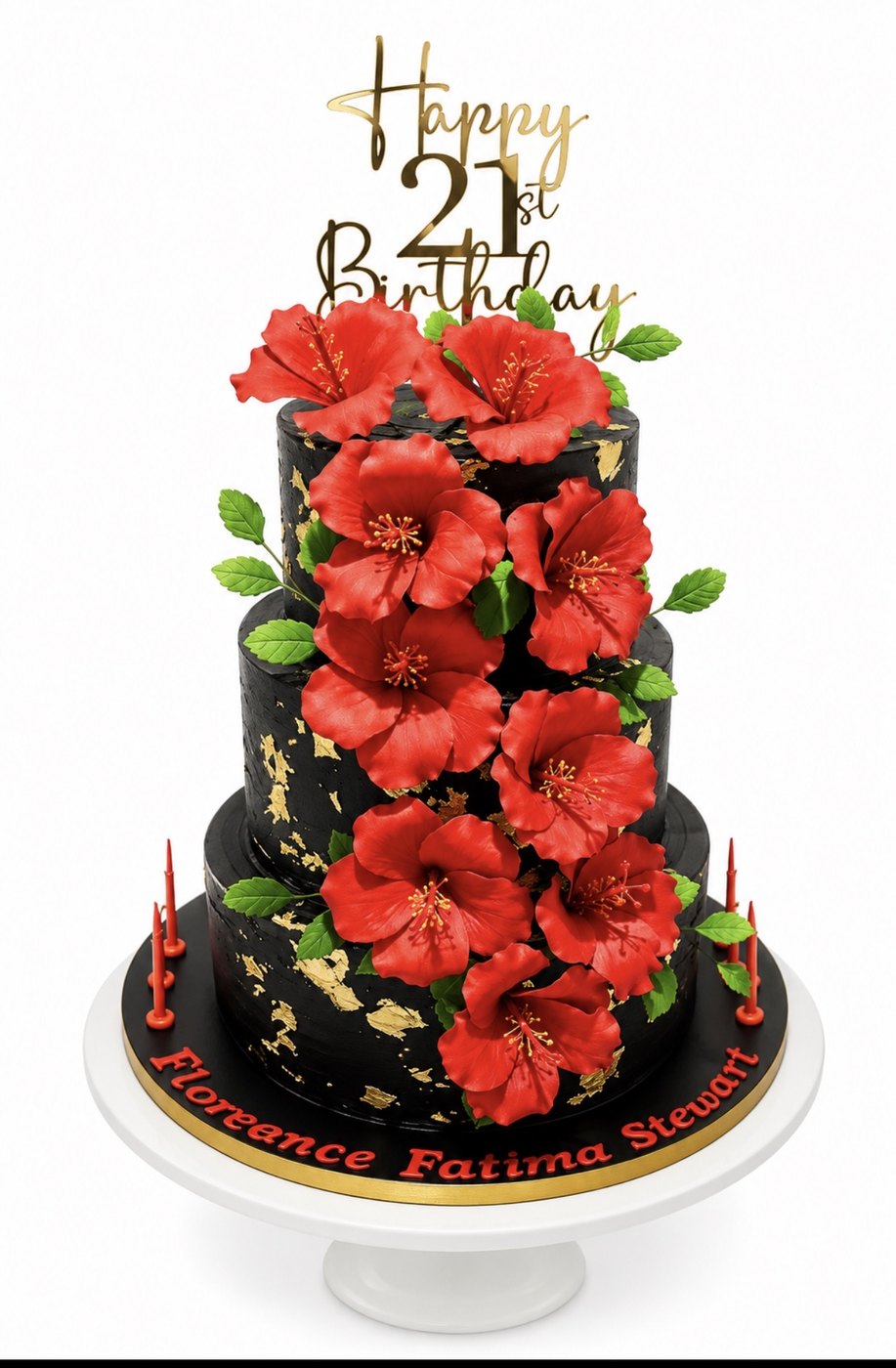 Red floral birthday cake